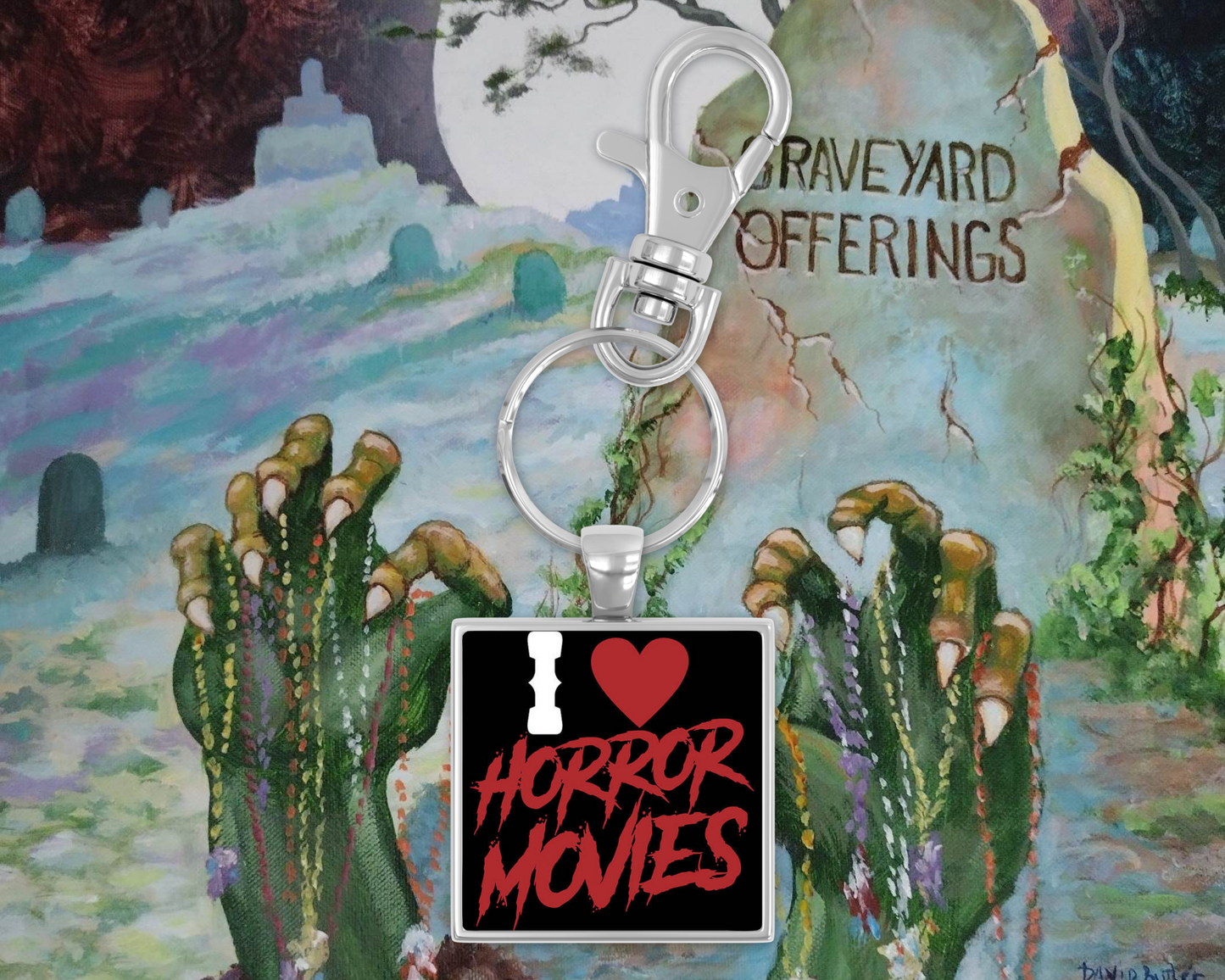 I Love Horror Movies Square Keychain