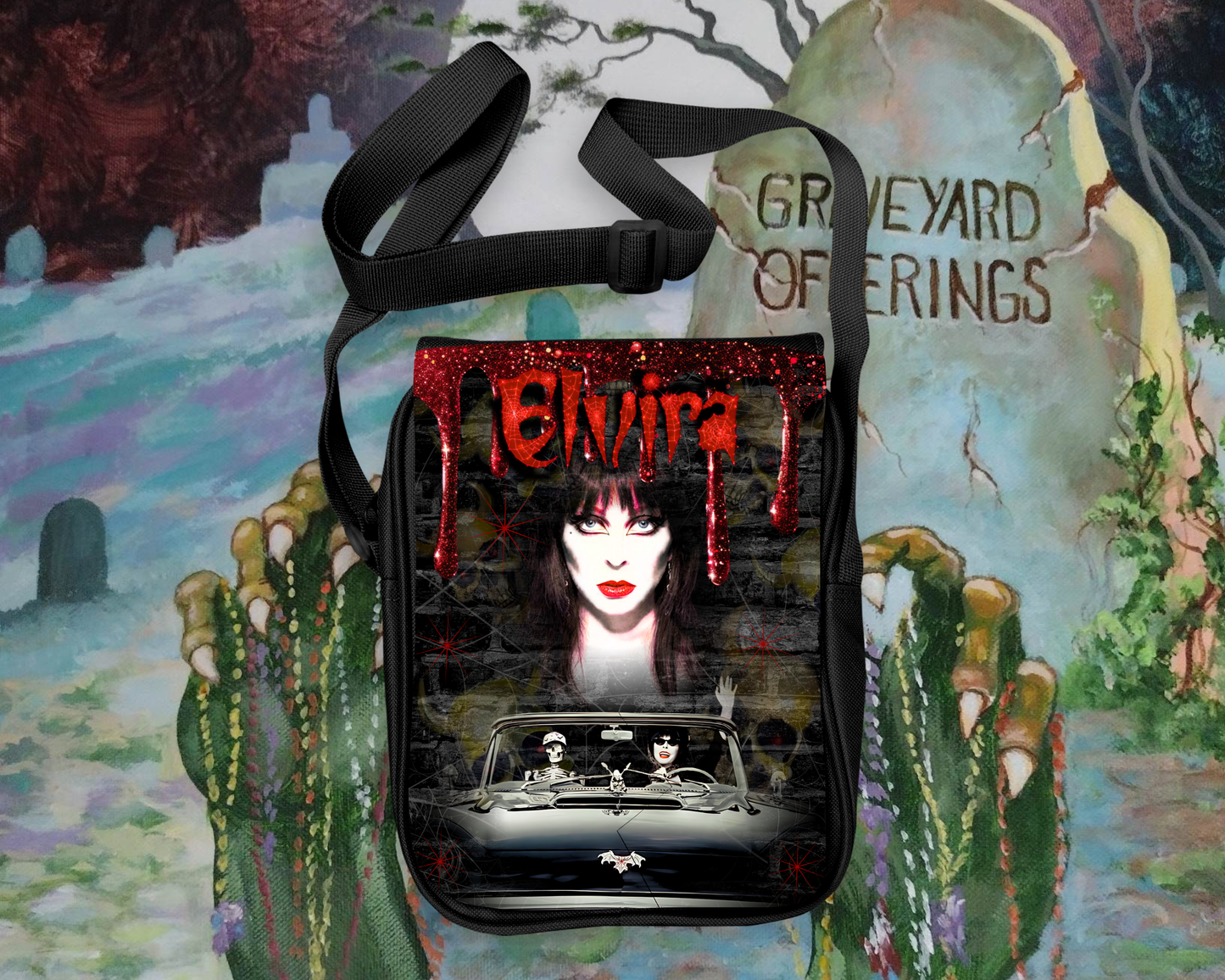 Elvira with Skull Crossbody Purse